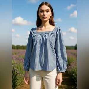 J. Crew Blue and White Striped Blouse